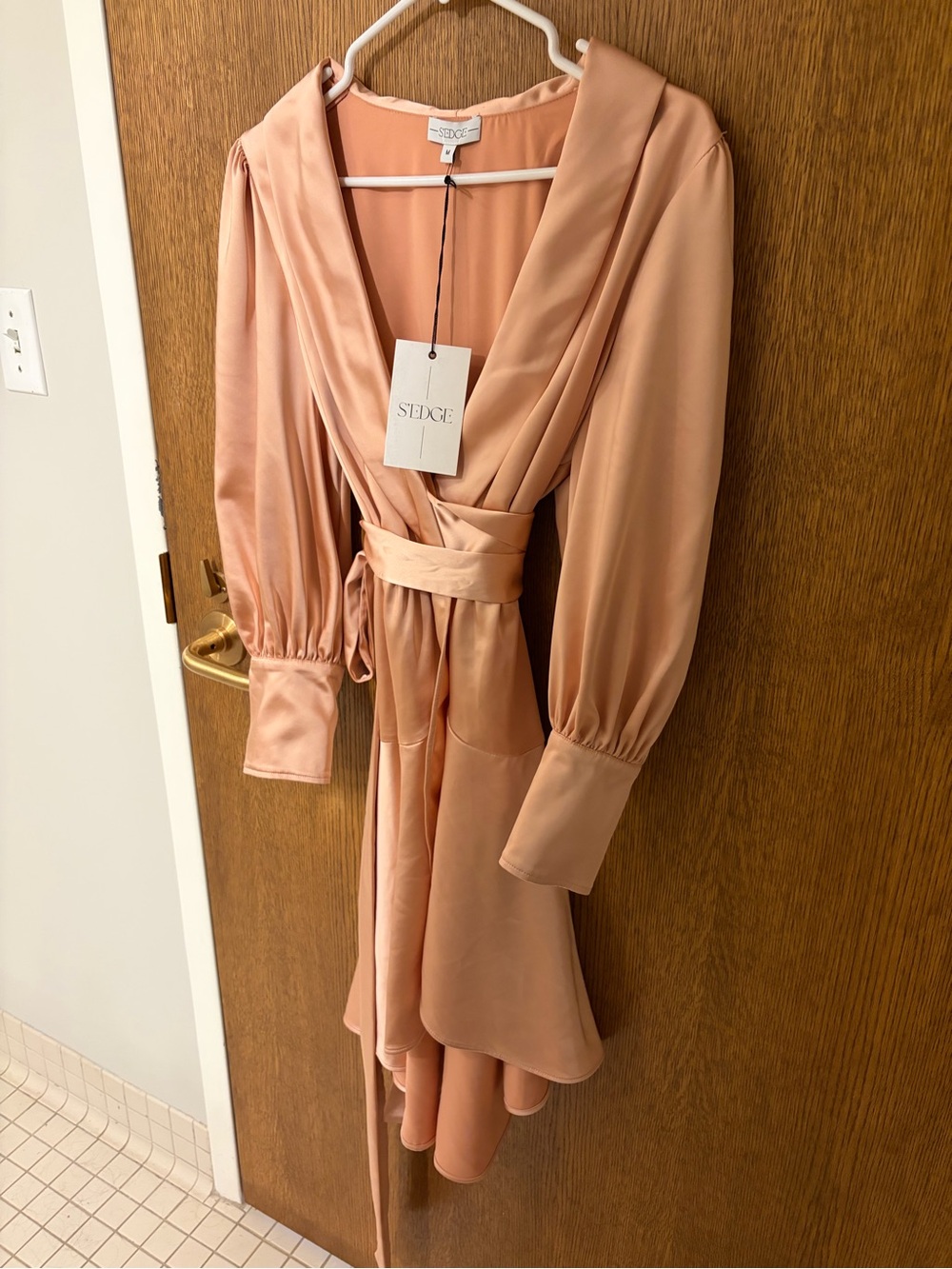 S’EDGE Blush Satin Wrap Dress